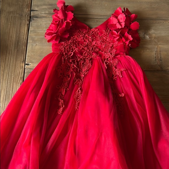 Red Ruffled Tiered Sleeveless Gown for Kids, Little Girls 4 - Picture 1 of 4